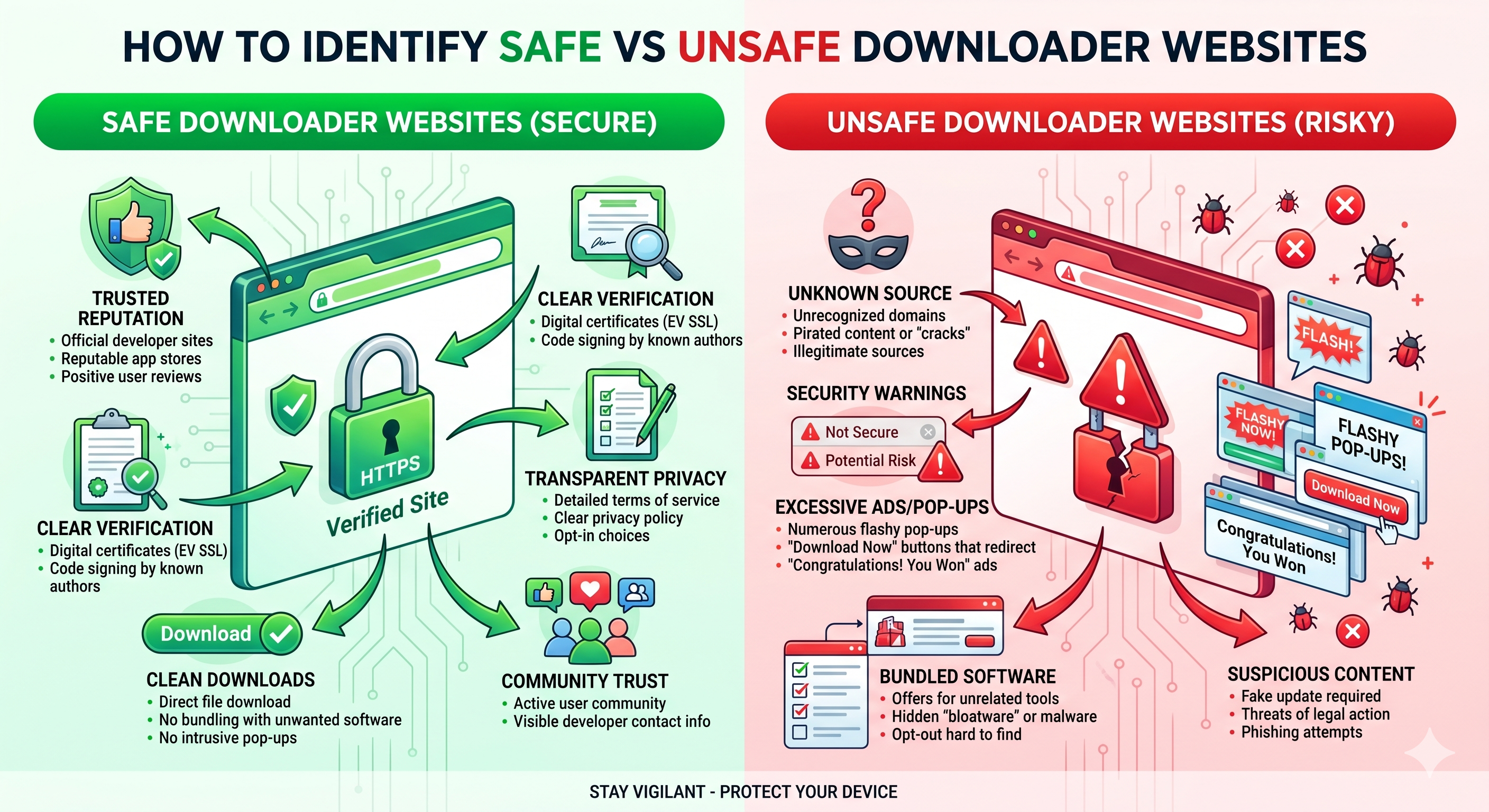 How to Identify Safe vs Unsafe Downloader Websites (Complete Guide)